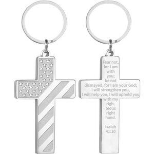 Cross Keychains for Men Bible Verse American Flag Mens Keychain,Easter